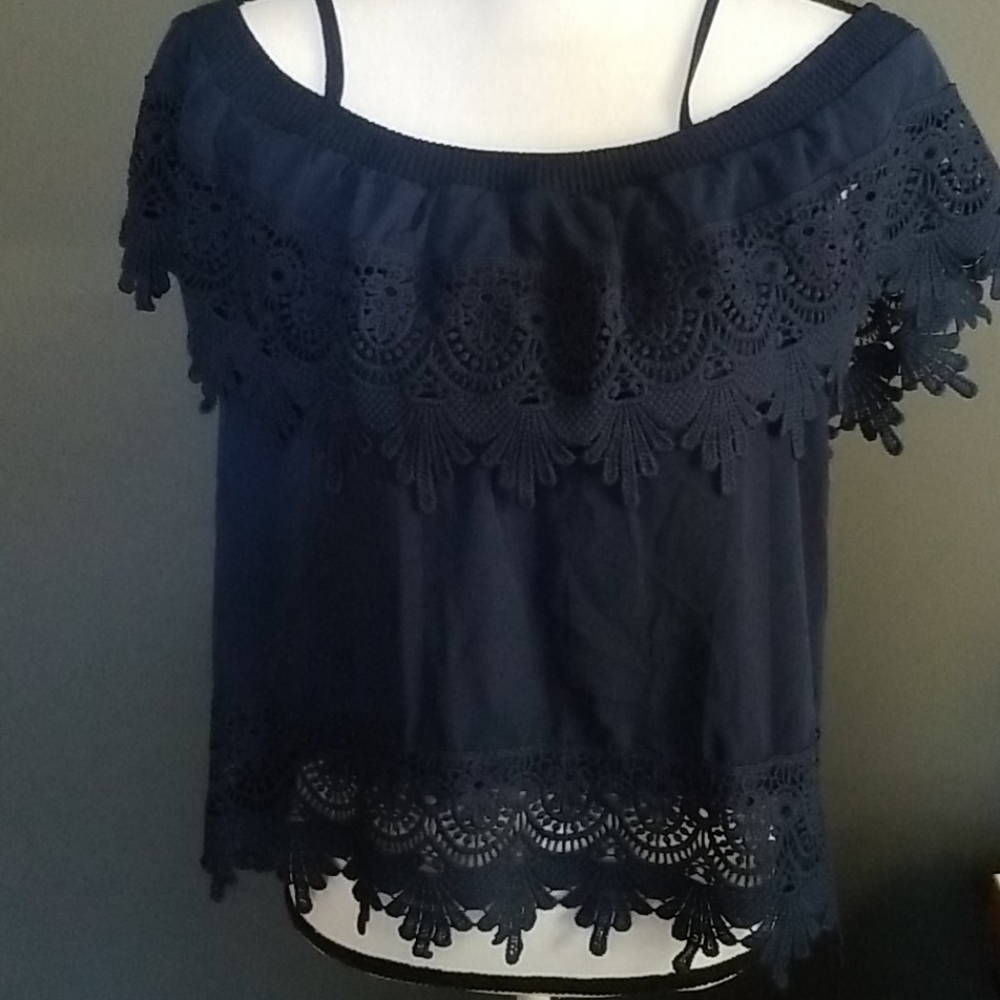 Never worn. Navy off the shoulder top